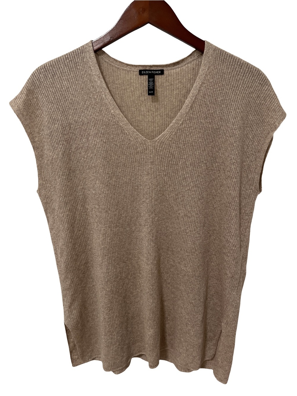 Eileen Fisher Women’s XS Tan Organic Linen V Neck Top